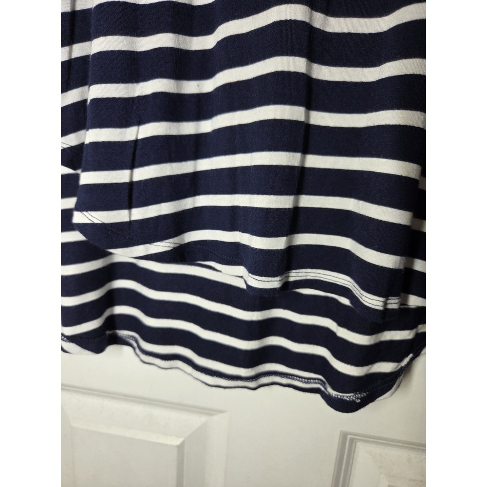 Cable & Gauge Navy Blue Striped Nautical Half Sleeve Stretchy Top Gold Accents M - Picture 5 of 7